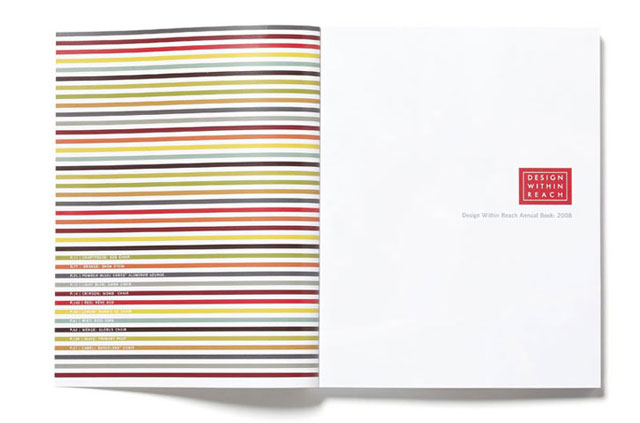 Design Within Reach 2008 annual book spread with horizontal color stripes