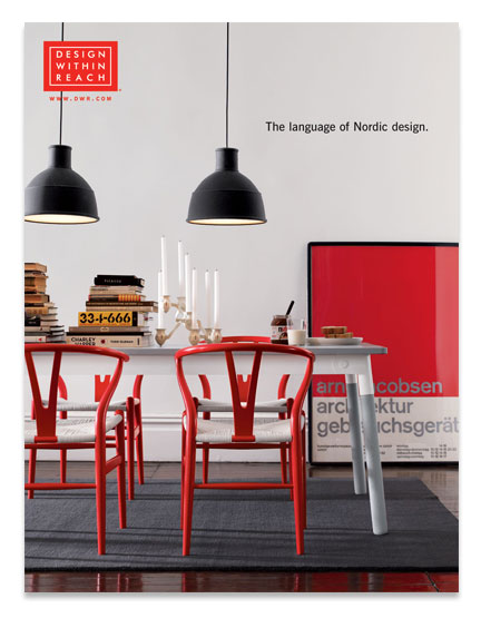 Design Within Reach May 2011 catalog cover featuring a black Murano glass chandelier